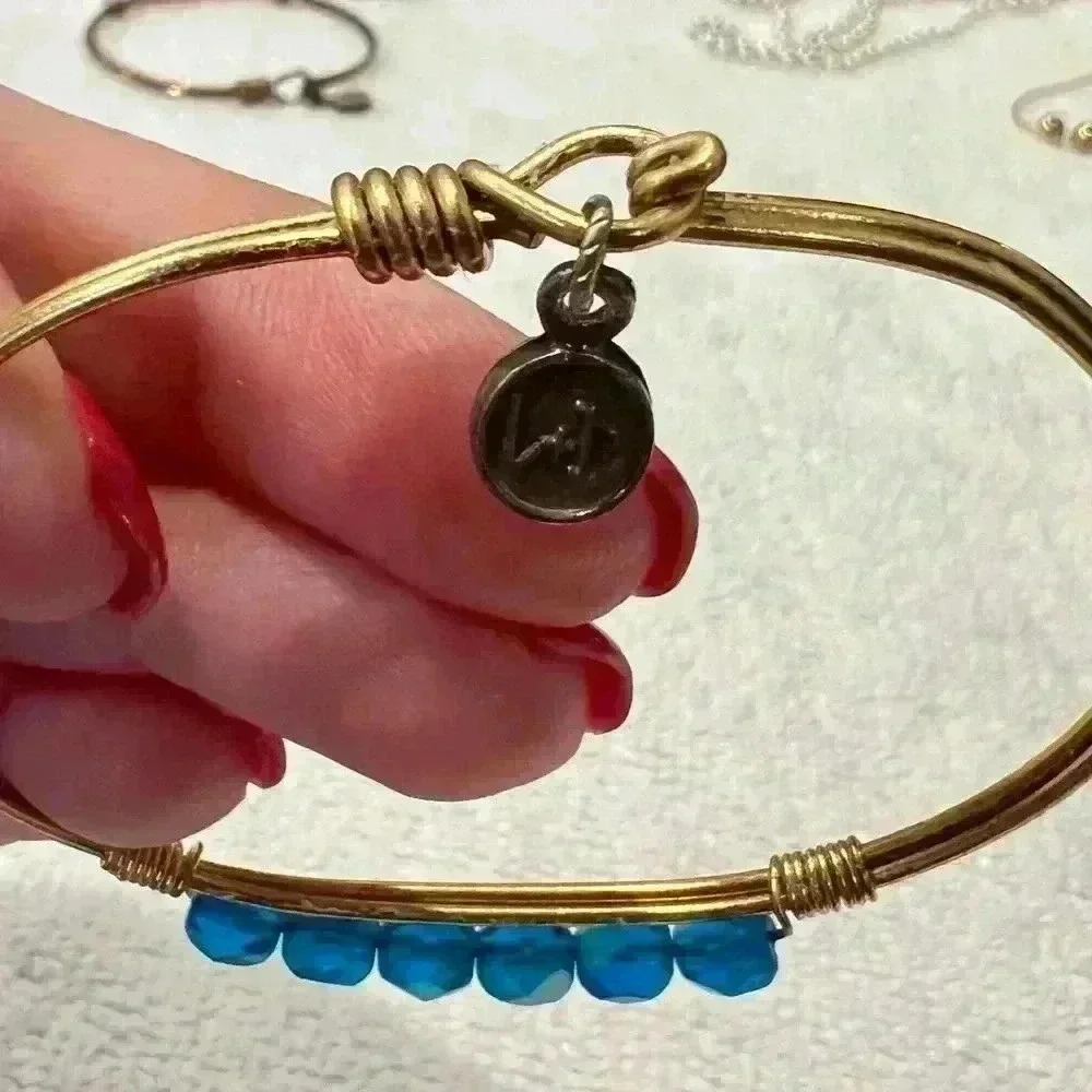 Luca & Danni Blue Beaded Bracelet Bangle Hook Clasp- Slight bend near clasp